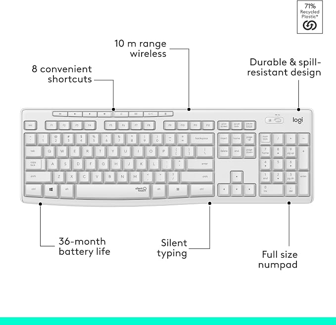 Logitech MK295 Full Size Silent Wireless Keyboard Mouse Combo - Off White | Full size keyboard with SilentTouch technology, compact ambidextrous mouse with silent click switches, Windows compatible - Image 5