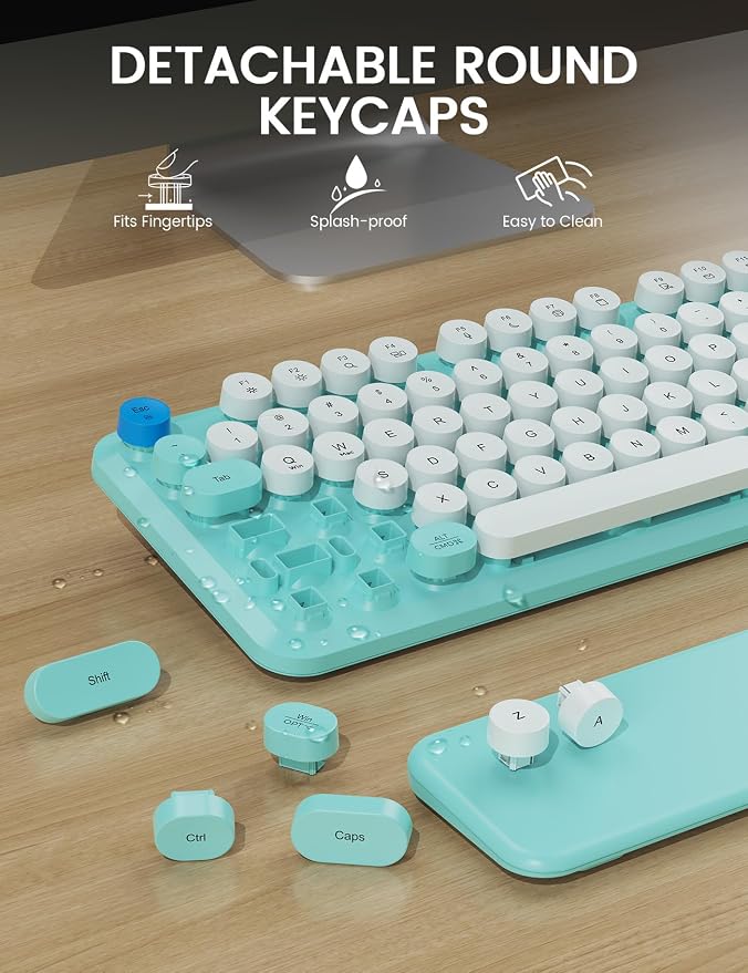 Wireless Keyboard and Mouse Combo, Typewriter Keyboard, Magnetic Wrist Rest | Full-Size, Cute Round Keycaps, Smart Sleep Mode, 2.4GHz Stable Connection for Mac/Windows/PC, Office or Home, Trueque CK24 - Image 6