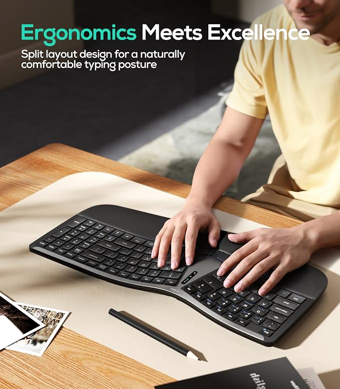 Nulea Ergonomic Split Wireless Keyboard with Cushioned Wrist Rest | Bluetooth and 2.4G Connection with USB-C Charging, Multi Device Support for Laptop, PC, Mac and Windows - Image 2