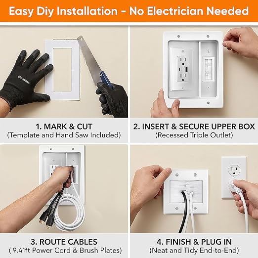 in-Wall TV Cable Management Kit with Power, AC Outlet & USB-A + USB-C Ports | Integrated Embedded Design, Perfectly Compatible with Structured Cabling - Image 5