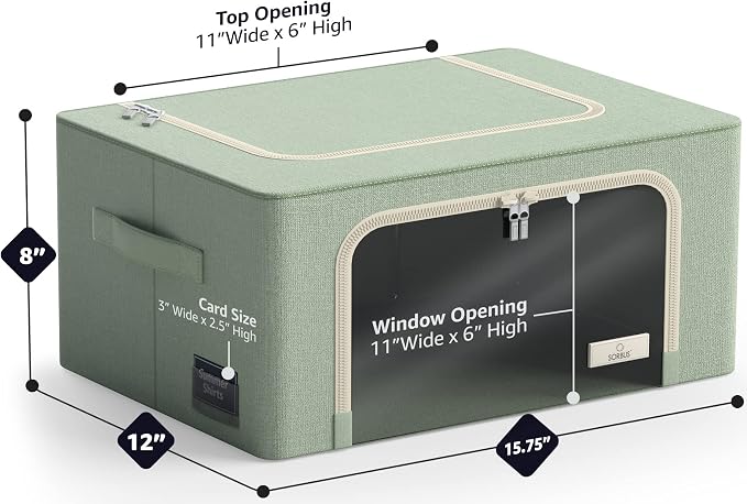 Sorbus Clothes Storage Bins, Clear Window & Handles (4 Pack, Teal) | Large foldable stackable boxes have easy-carry grips for bedding and linens in closets, bedrooms and laundry rooms. - Image 3