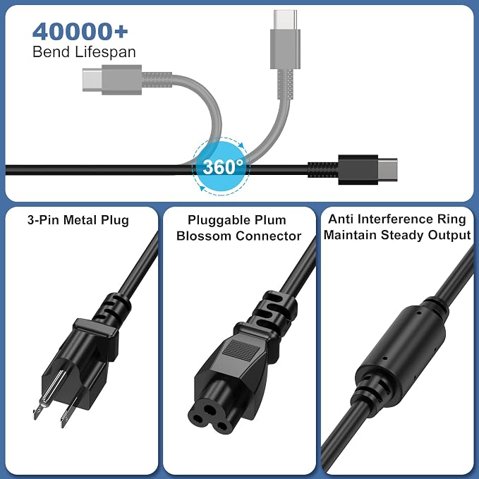65W 45W USB C Laptop Charger Compatible with Lenovo ThinkPad Yoga Chromebook 65W Laptop AC Adapter Power Supply Cord - Image 3