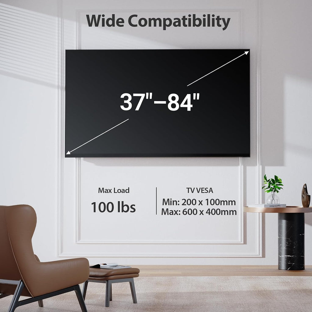 Pipishell Full-Motion TV Wall Mount for Most 37–84 Inch TVs up to 100 lbs, Wall Mount TV Bracket with Dual Articulating Arms, Extension, Swivel, Tilt, Fits 16" Wood Studs, 600 x 400mm Max VESA, PILF8 - Image 2