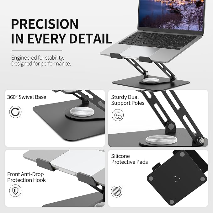 ALASHI Laptop Stand for Desk with 360 Rotating Base, Multi-Angle Adjustable Laptop Stands, Foldable Laptop Riser Compatible with 10 to 17 Inches PC Computer, Black - Image 4