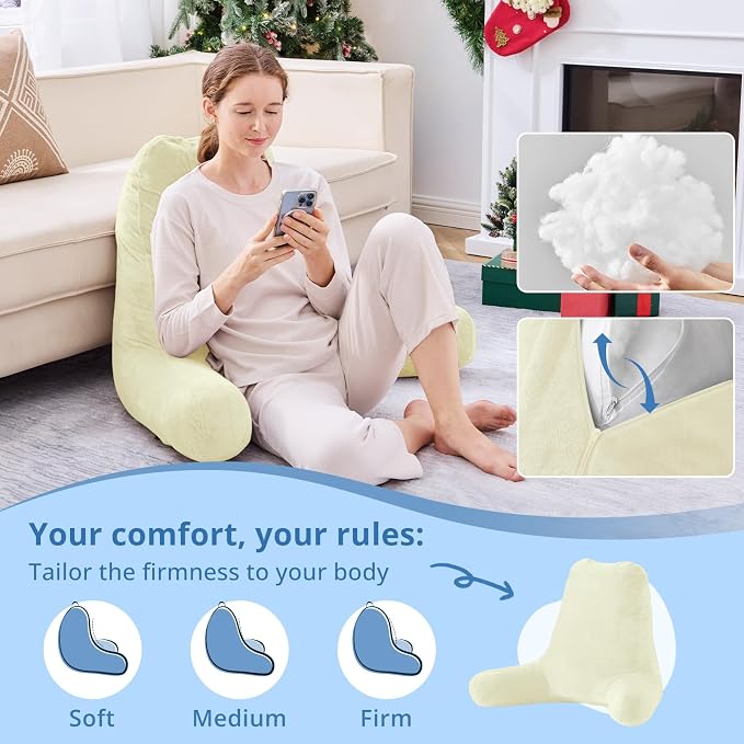 Sasttie Reading Pillow for Bed, Back Pillow for Sitting Up, Cream | 25" Backrest Support Cushion for Couch, Sofa, and Floor, Dorm Essentials, OEKO-TEX, Adjustable Down Alternative Fill - Image 3