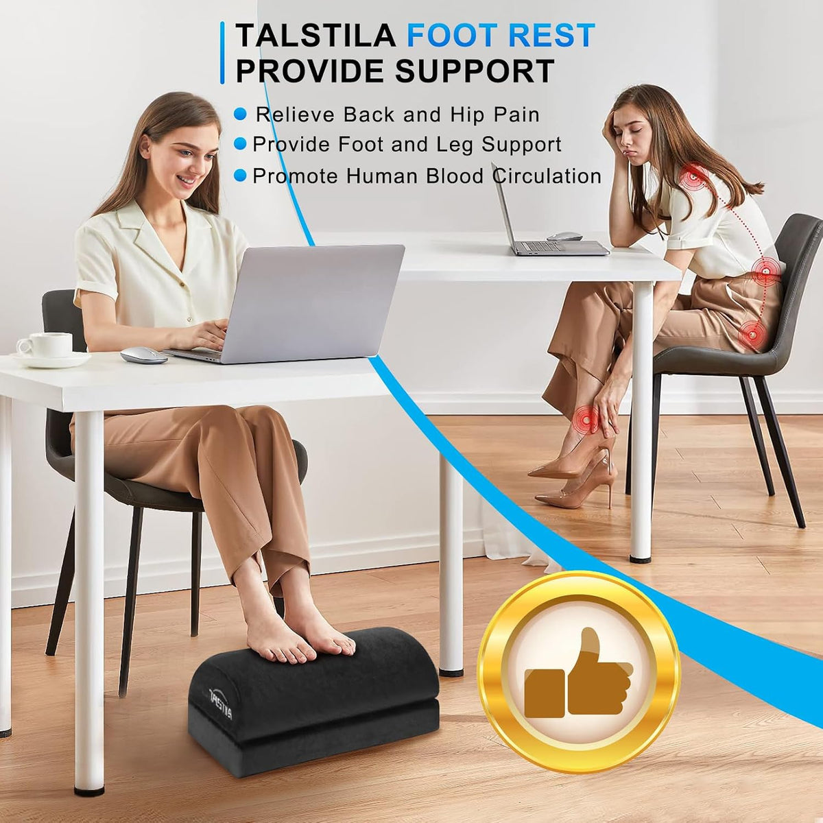 TALSTILA Foot Rest for Under Desk at Work, Foot Rest with Warm Plush Feet Pocket, Ergonomic Adjustable Memory Foam Footrest for Office Chair, Foot Stool for Office - Back & Leg Pain Relief - Image 6