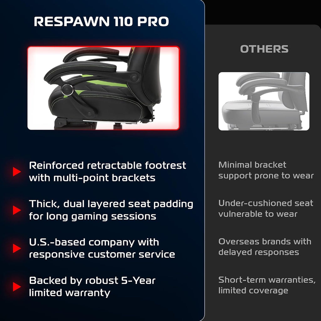 Respawn 110 Pro Ergonomic Gaming Chair with Footrest and Recline - Image 8