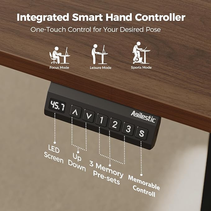 Agilestic L Shaped Standing Desk Adjustable Height, 75 Inch, Dark Walnut | Electric Height Adjustable, Spacious Corner Desktop, Sturdy Steel Frame, Memory Presets, 176 lbs, Splice Board - Image 8
