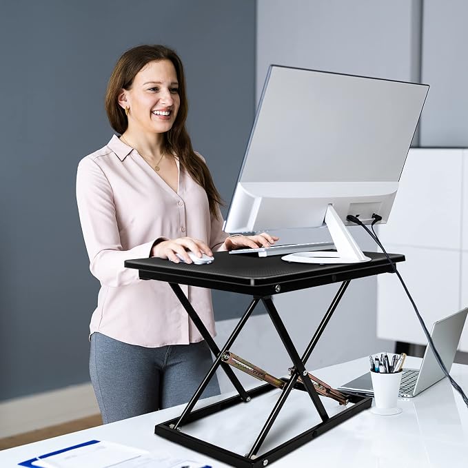 Standing Desk Converter, Height Adjustable Sit Stand Desk Converter, Fully Assembled Monitor Desk Riser for Standing or Sitting, Black, Pattern - Image 2
