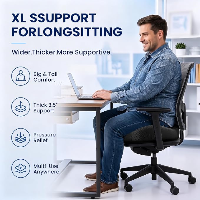 CJACSOC Seat Cushion, Extra Large Memory Foam Cushion for Office Chair Cushions, Ergonomic Cushions Pad Pillow for Pressure Relief Sciatica & Pain Relief for Long Sitting - Image 5