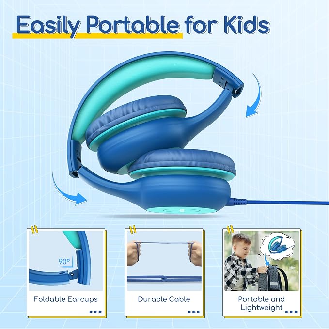 EarFun K1 Kids Headphones Wired with Mic, USB Type C Headphones for Kids | 85/94dB Volume Limit, Portable Wired Headphone with Shareport, Stereo Sound Foldable Headset for School/Toddler/Tablet, Blue - Image 8
