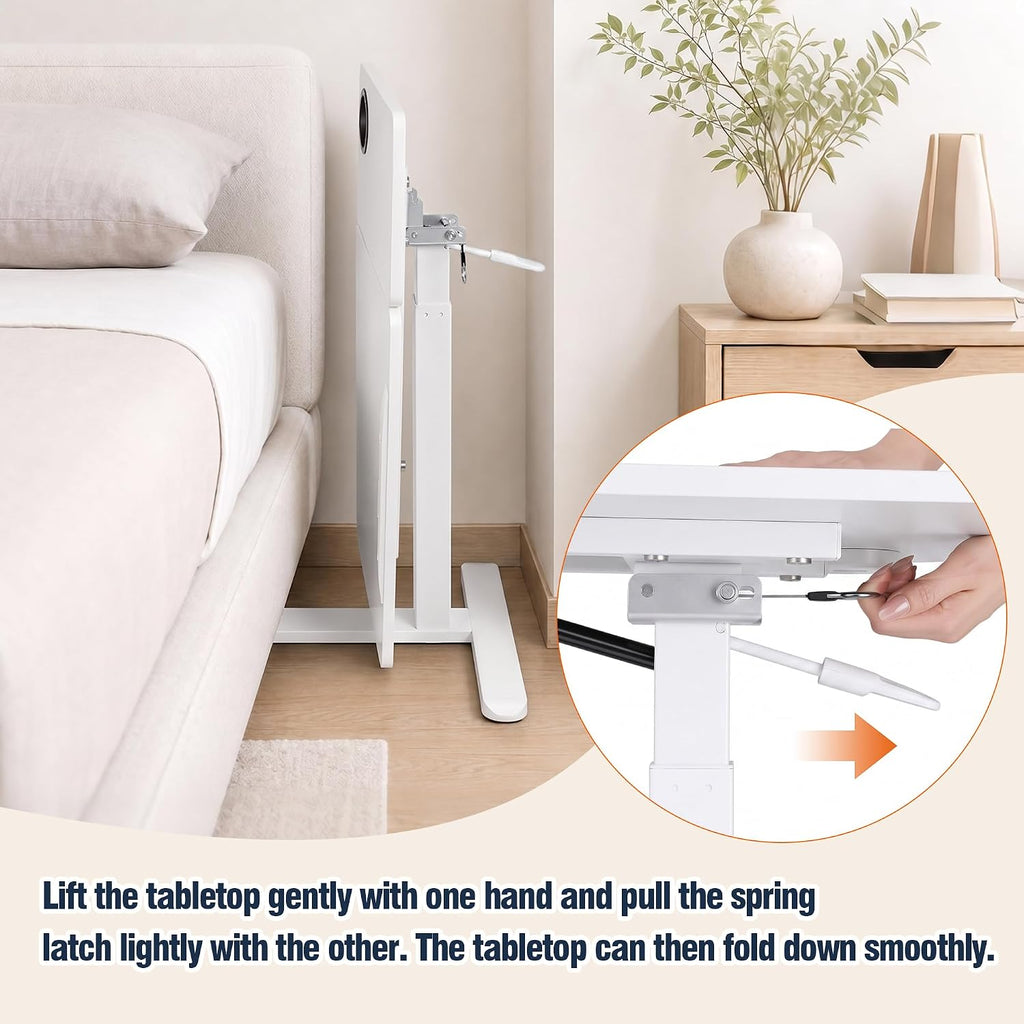 Adjustable Overbed Table with Wheels, Folding Laptop Desk for Bed & Sofa - Image 7