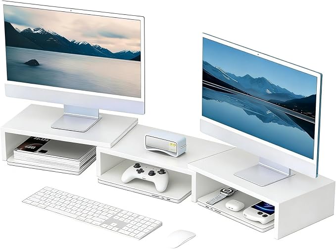 Desk Organizers and Accessories, Dual Monitor Stand Riser, Monitor Desk Shelf for Desktop Organization (White) by Tensirock