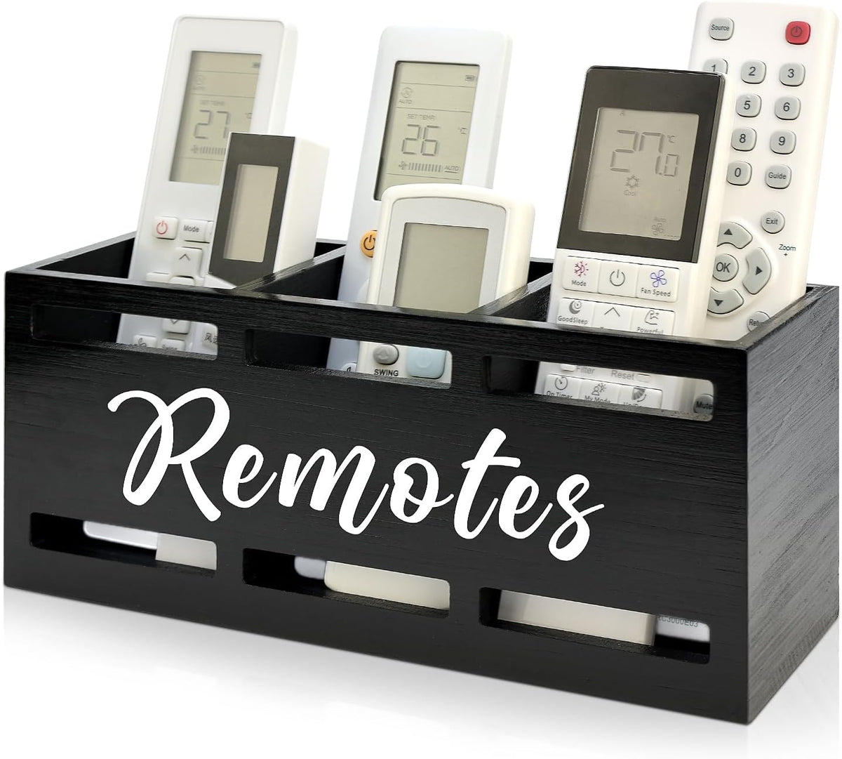 Wood Black TV Remote Organizer Wall Mount Remote Control Holders for Table by Hilislog