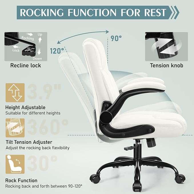 Leather Office Chair, PU Home Computer Desk Chairs with Ergonomic Back Support, 360°Swivel Free，Small Gaming Chair with Wheels and Adjustable Armrests, for Short People Use - Image 7