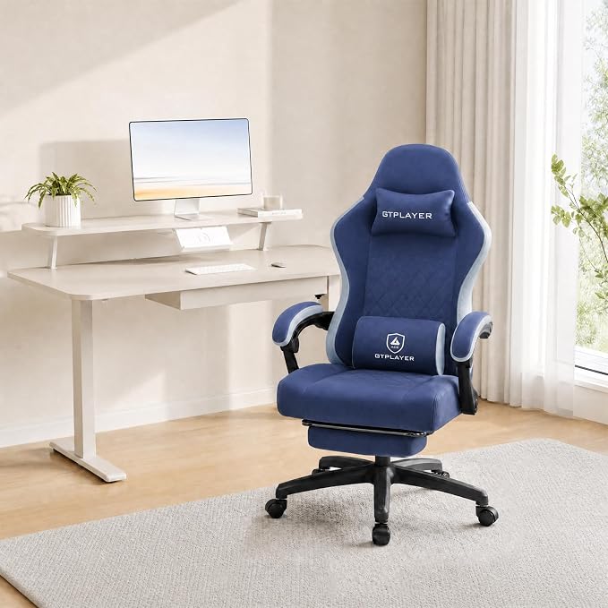 GTPLAYER Gaming Chair, Computer Office Chair with Pocket Spring Cushion, Linkage Armrests and Footrest, High Back Ergonomic Computer Chair with Lumbar Support Task Chair with Footrest(Blue) - Image 2