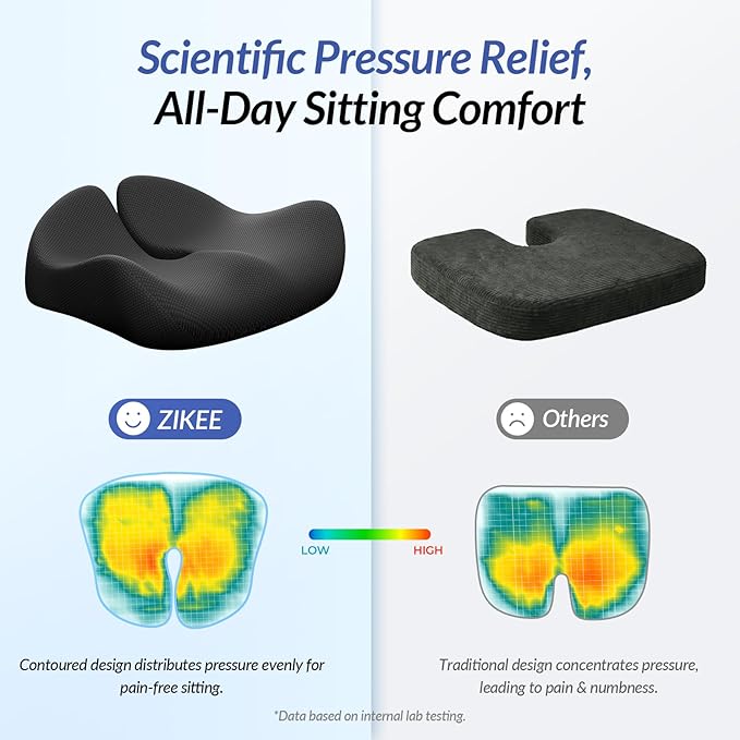 Pioneering Seat Cushion for Pressure Relief, Ergonomic Office Chair Cushion for Sciatica, Back, Hemorrhoids & Tailbone Pain Relief, High-Density Memory Foam Car Seat Cushion with Anti-Slip Base - Image 6