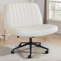 OLIXIS Criss Cross Chair with Wheels, Vanity Chair, Home Office Desk | Wide Seat Armless, Faux Leather, Height Adjustable Swivel Rolling, Home Computer Task Seating for Bedroom Study, Beige PU by OLIXIS