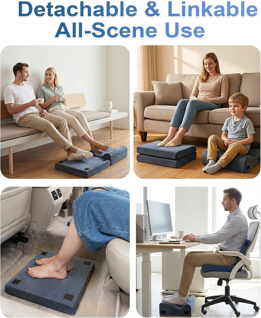 Under Desk Foot Rest, 3-Level Adjustable Foot Stool (Blue) - Image 7