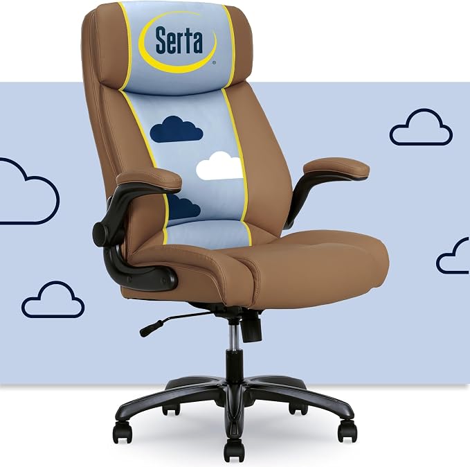 Serta Big and Tall Office Chair with Lumbar Support, Flip Arm Leather Chair | Torrington Ergonomic 400lb Capacity Office Chair, Back Support, Adjustable Height & Reclining, Home Office Gaming Chair, Tan by Serta