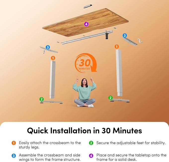 FEZIBO 48 x 24 Inchs Electric Standing Desk, Height Adjustable, Sit Stand Up, Computer Office Desk with Splice Board, White Frame/Light Rustic Top | Sit and Stand Up Adjustable Desk, Home Office Computer Desk with 3 Customizable Memory Presets - Image 8
