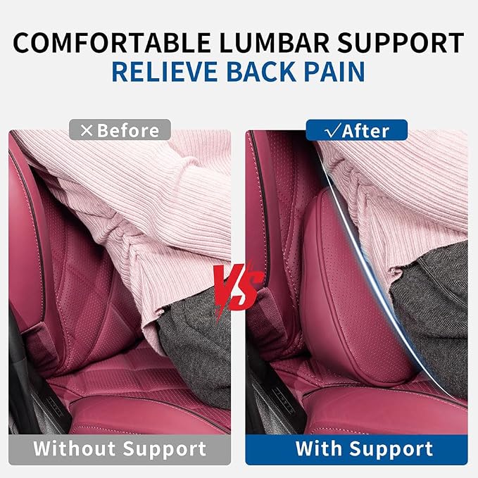 Lumbar Support Pillow for Driving Seat, Office Chair, Red, 1PC | Leather Lumbar Pillow Memory Foam Lower Back Cushion for Back Pain Relief Improve Posture, Ergonomic Back Rest Gaming Chair - Image 4