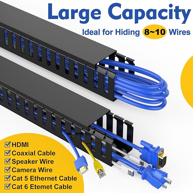 Open Slot Wiring Raceway Cable Duct,Cable Management Cord Track | 123" open slot cable raceway,Black 1.97x1.97",8 pcs desk wire channel to hide computer cables and cords - Image 3