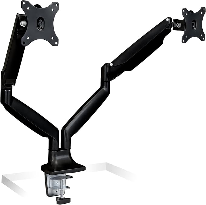 Mount-It! Dual Monitor Arm Mount | Desk Stand | Two Articulating Gas Spring Height Adjustable Arms | Fits 2 x 24 27 29 30 32 Inch VESA 75 100 Compatible Screens | C-Clamp and Grommet Bases (Black) - Image 4