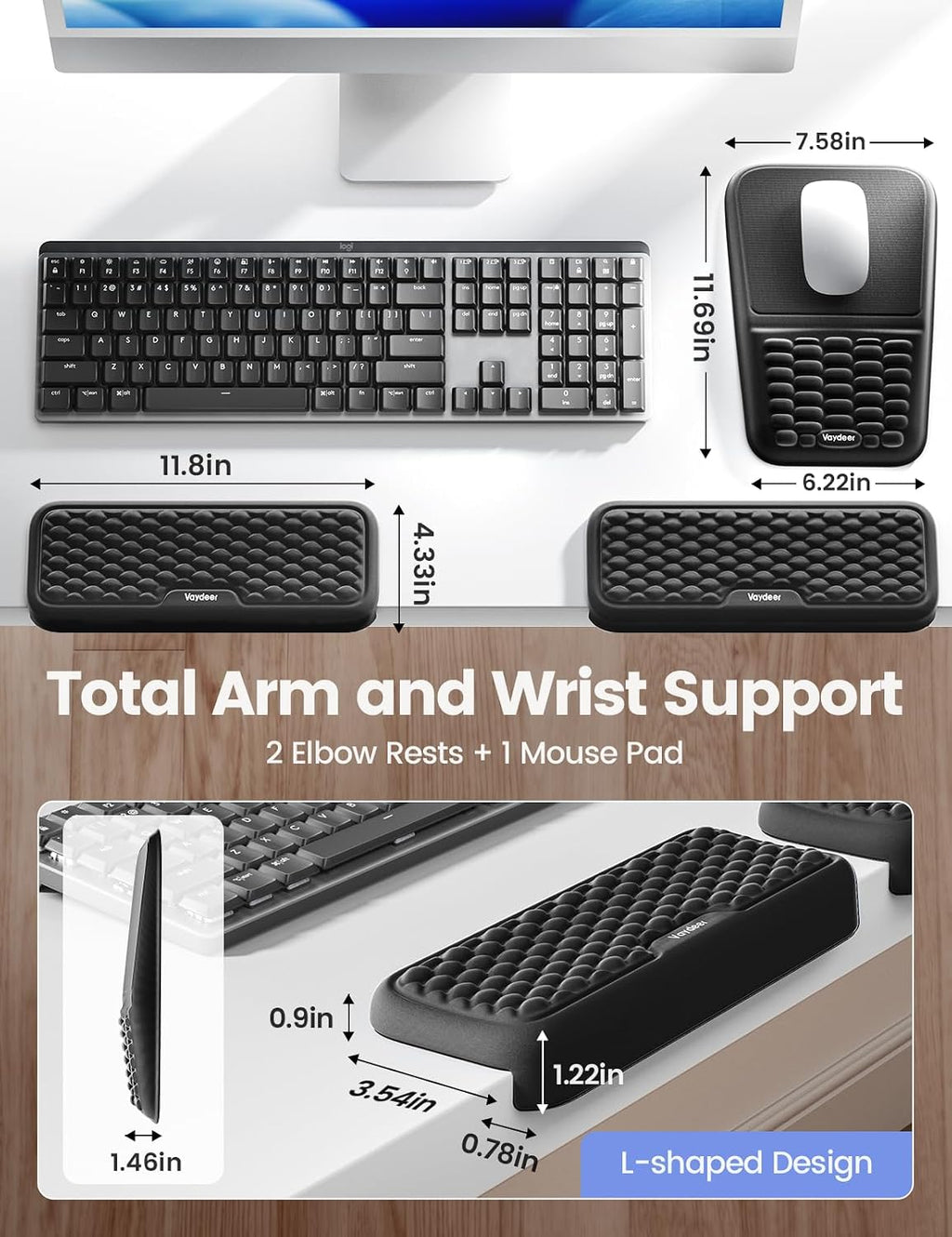 Vaydeer Ergonomic Mouse Pad with Wrist Rest and 2Pcs L-Shaped Elbow Rest - Image 6