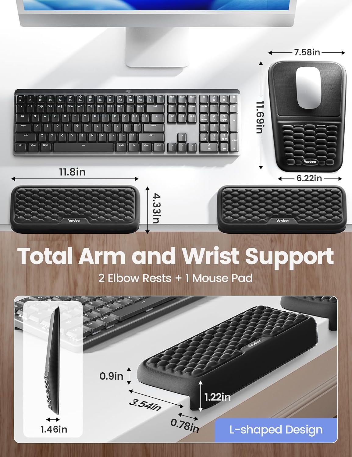 Vaydeer Ergonomic Mouse Pad with Wrist Rest and 2Pcs L-Shaped Elbow Rest - Image 6