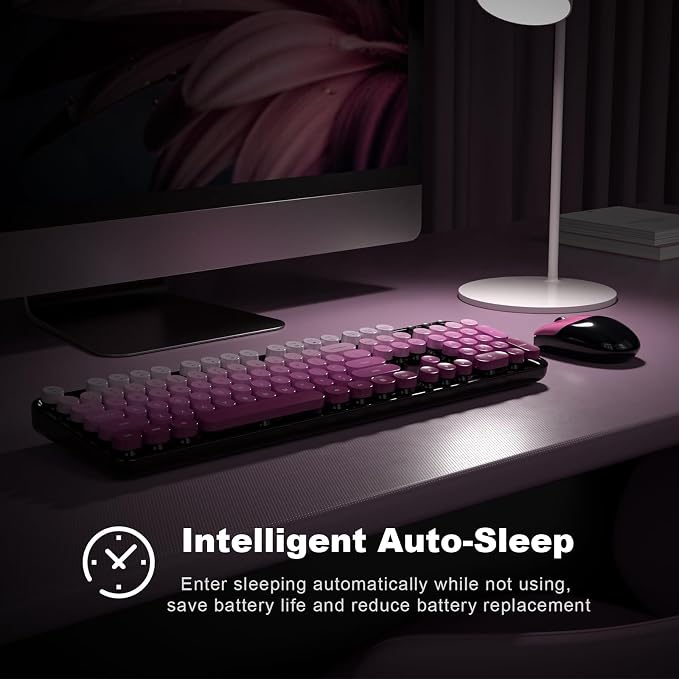 MOFII Wireless Keyboard and Mouse Combo, 2.4GHz Retro Typewriter Keyboard Full Size, Cute Wireless Mice, USB Dongle Plug and Play, for Laptop, PC, Desktop, Windows (Black Pink Gradient Color) - Image 4