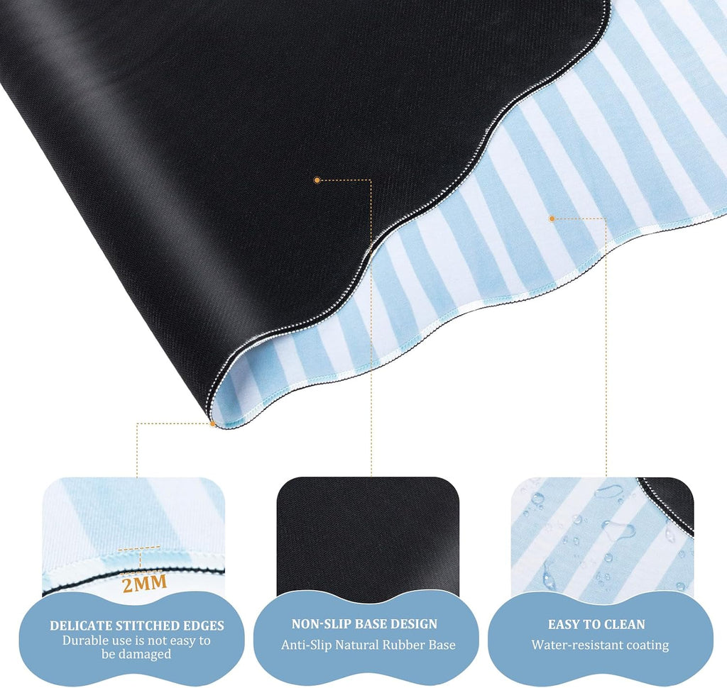 L-SPOUTTO Blue Striped Mouse Pad Set,Scalloped XXL Desk Mat + Ergonomic Mouse Wrist Rest + Gel Keyboard Wrist Rest for Keyboard 65%/75%,3in1 Large Desk Pad for Desktop Home Office Computer Game - Image 4