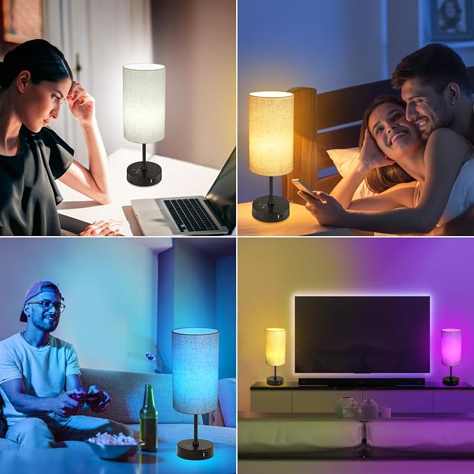 Table Lamp, 3 CCT 3000K/4500K/6500K & RGB Color Changing, Stepless Dimmable Small Bedside Lamp for Reading, Ambience Nightstand Light for Home Decor Party, Beige Shade - Image 7