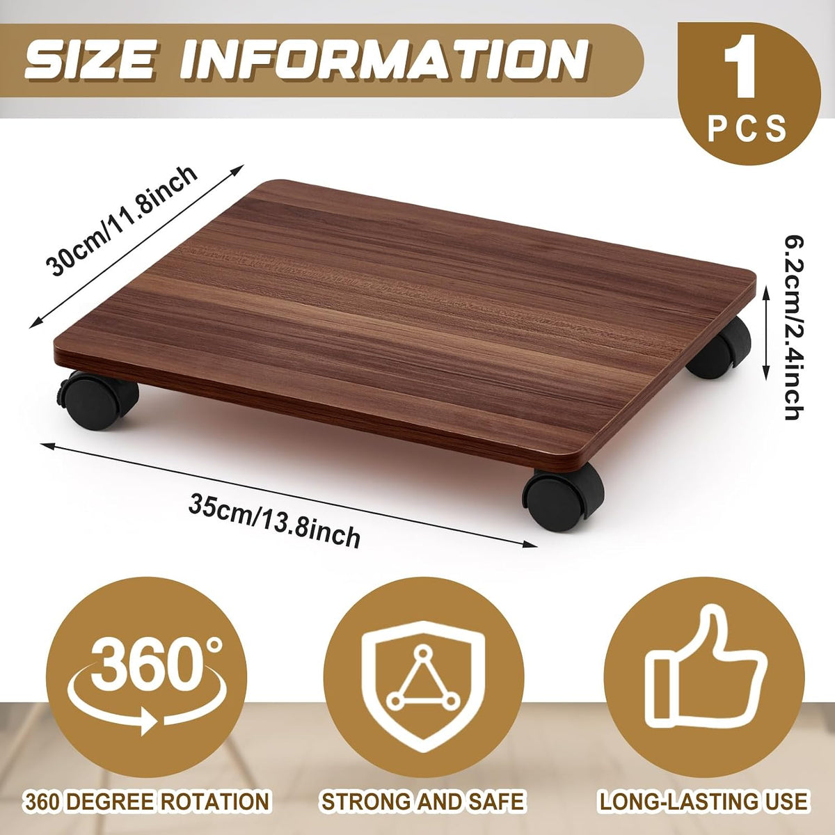 Beeveer 1 Pcs Walnut Under Desk Printer Stand 13.8 x 11.8 Inches - Image 2