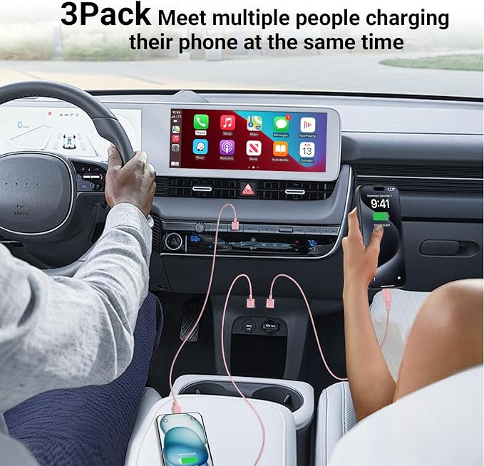 3 Pack Car Carplay Cable for iPhone 16 15 Pro Max 15 Plus Car Charger, 3FT USB to USB C Cable for Car Charger Adapter, Carplay USB C Cord Accessories Charging for iPad 10th Gen/iPad Pro Air 5th-Pink - Image 4