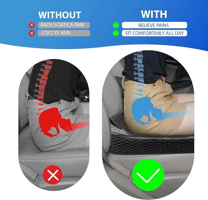Lofty Aim Car Seat Cushion for Driving, Memory Foam Driver Seat Cushion | Car Seat Cushion for Long Driving Comfort, Driver Seat Pillow Adds Height and Support for Cars, Office Chairs, Black & Gray - Image 4