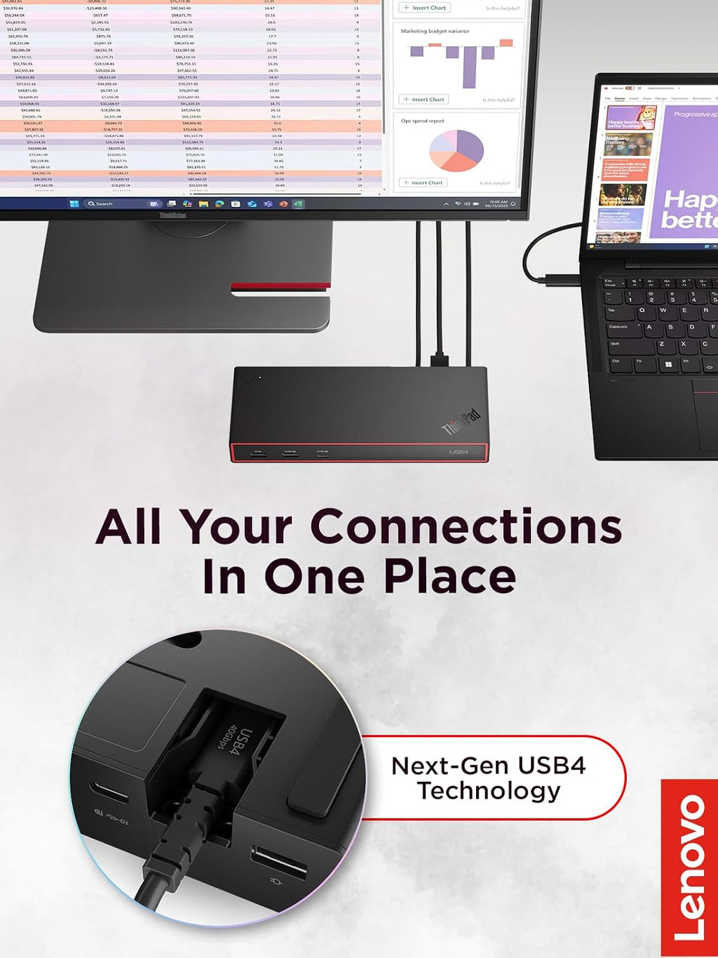 Lenovo ThinkPad USB4 Dock 5000, 40Gbps Bandwidth, Universal Compatibility, 65W Charging, Multiple Display Support, Black - Image 2