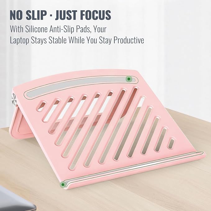 Cute Pink Laptop Stand for Desk - Adjustable Foldable Laptop Riser, Fun White Elephant for Women Coworkers, Ventilated & Sturdy with Anti-Slip Pads for MacBook, Home, Office - Image 4