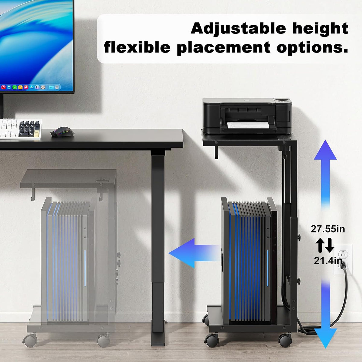 Computer Tower Stand Height-Adjustable PC Stand with Charging Station - Image 6