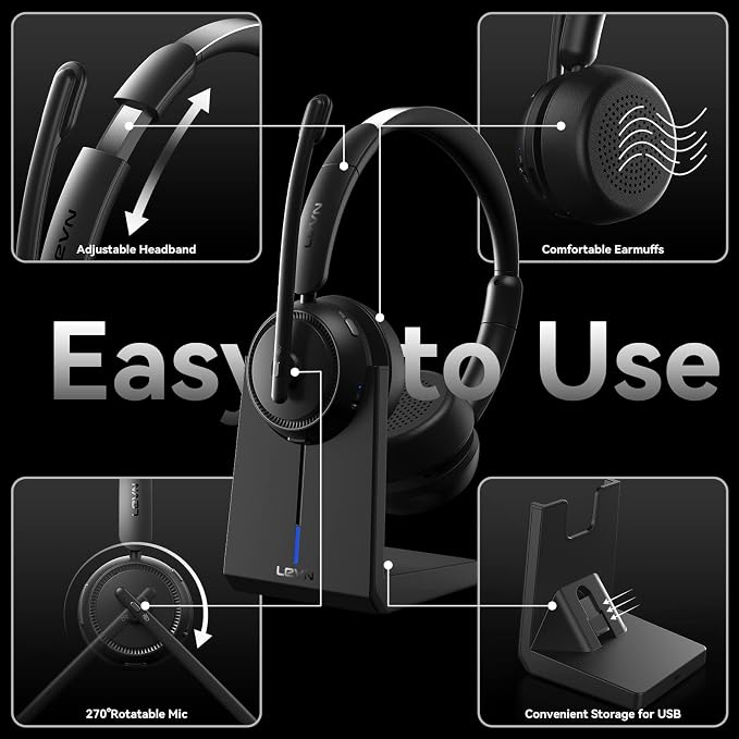 Wireless Headset with Mic for Work, Bluetooth Headset with Microphone AI Noise Cancelling & Mute Button, Wireless Headphones with Mic for Work/Home/Office/Call Center/PC/Laptop/Computer/Teams/Zoom - Image 6