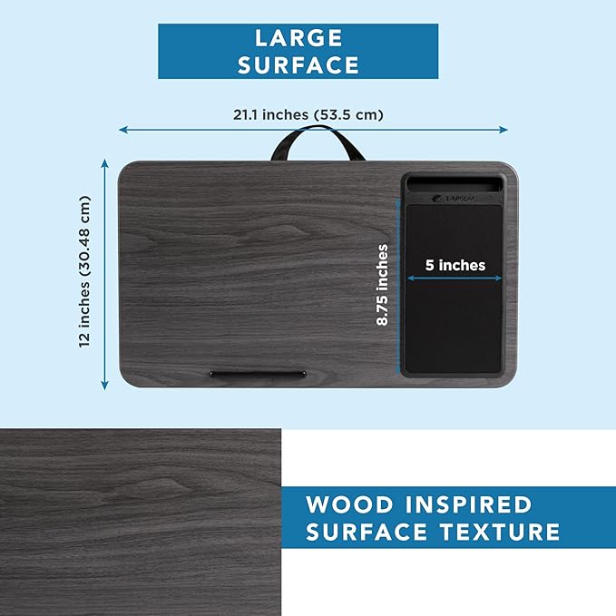 LAPGEAR Home Office Lap Desk – Gray Woodgrain, Fits 15.6” Laptops - Image 5