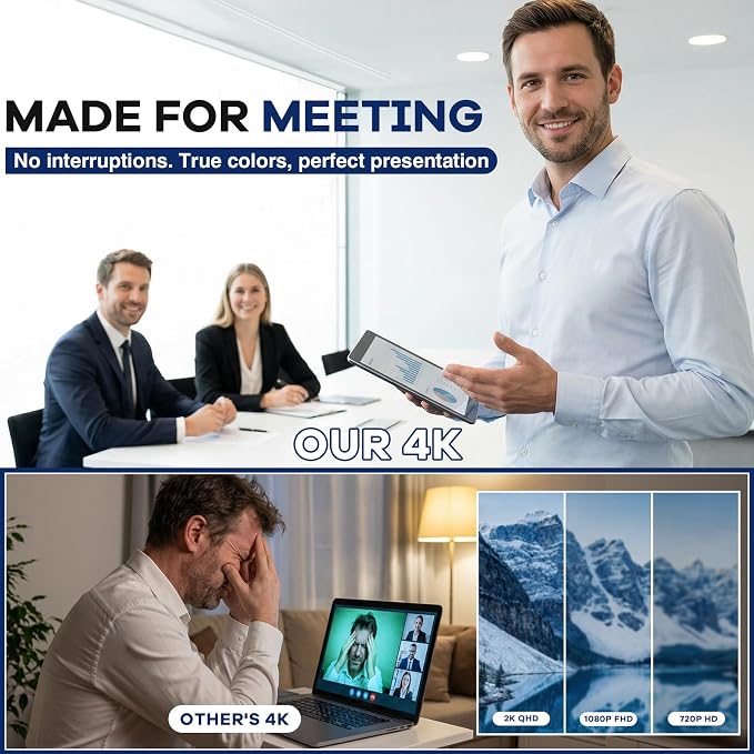 4K Webcam with Microphone for PC & Streaming Computer Camera | PDAF autofocus, dual noise-canceling mics & low-light correction. Best usb hd webcam for mac, laptop and smooth streaming. - Image 2