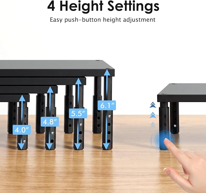 ECOLOVI Adjustable Wood Computer Monitor Stand Riser, Office Desk Organizer and Accessories for Monitor, Laptop, PC, Printer, Office Desk Accessories Workspace Organizer for Home Office Supplies, Black - Image 2