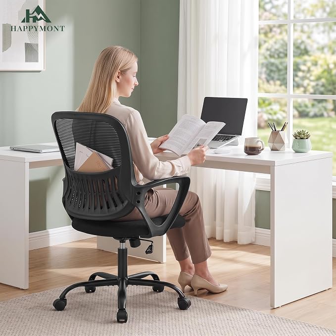 Home Office Desk Chair, Lumbar Support, Mesh Back Computer Chair | Height Adjustable, Mesh Mid-Back, Ergonomic Task Gaming Chair with 360° Swivel Wheels, Lumbar Support, Black - Image 3