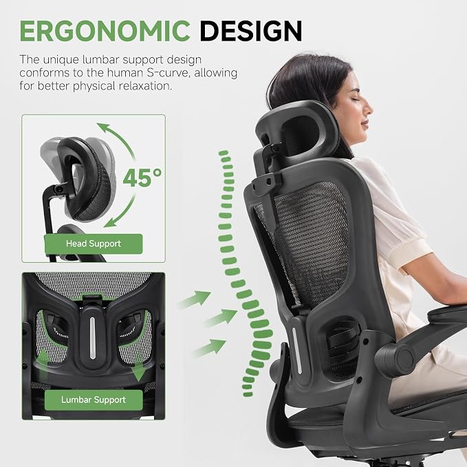 GTPLAYER Office Chair, Home Ergonomic Desk Chair with High Back Mesh, Mesh Office Computer Desk Chairs with Adjustable Lumbar Support, Rolling Work Swivel Task Chairs with 3D Armrests and Headrest - Image 8
