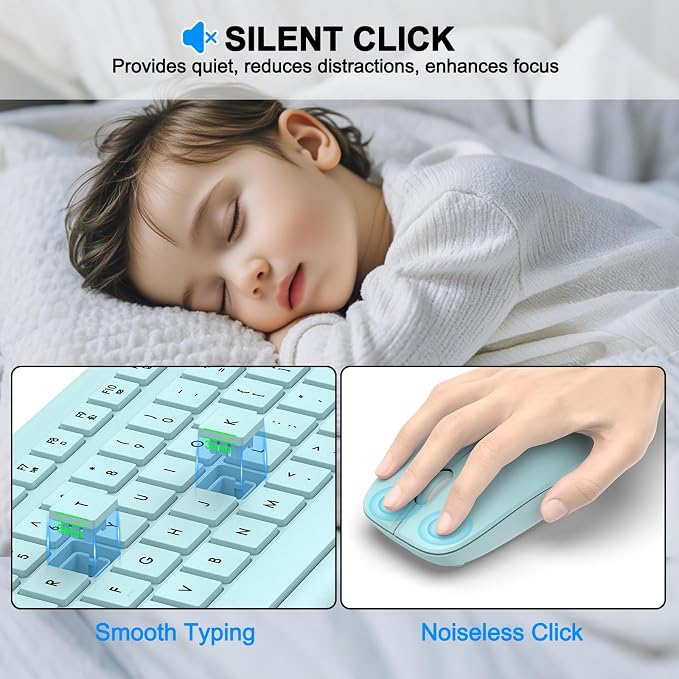 Wireless Keyboard and Mouse Combo, Full-Size Silent Ergonomic Keyboard and Optical Mouse, Long Battery Life, 2.4G Lag-Free Mice Keyboard for Computer, Mac, Laptop, PC, Windows(Green) - Image 5