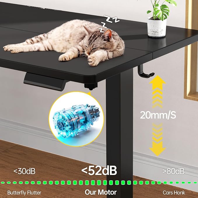 Veken 63×23.6 Inch Large Electric Standing Desk, Gaming Table, Black | Height Adjustable Sit Stand Up Computer Tables for Home Office, Study , Writing, Suit students, employees and group work - Image 5