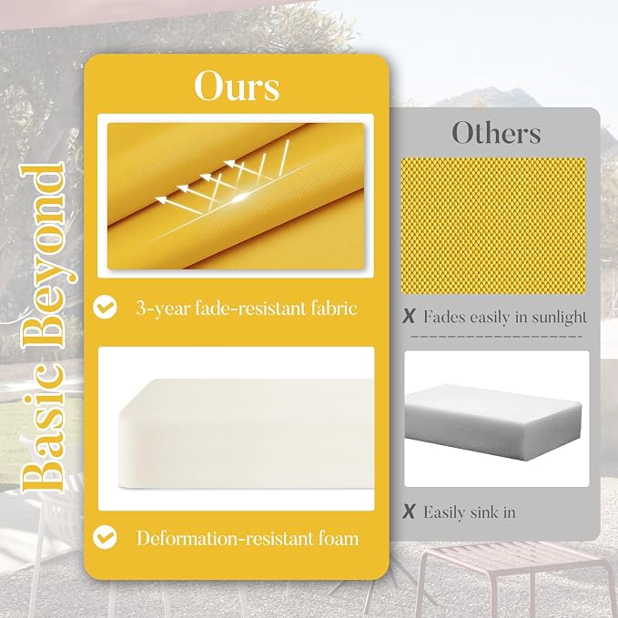 Basic Beyond Outdoor Chair Cushions for Patio Furniture, Waterproof Outdoor Seat Cushions Set of 4 18 x 18, Patio Chair Cushions Set of 4 with Ties and Handle, Yellow - Image 2
