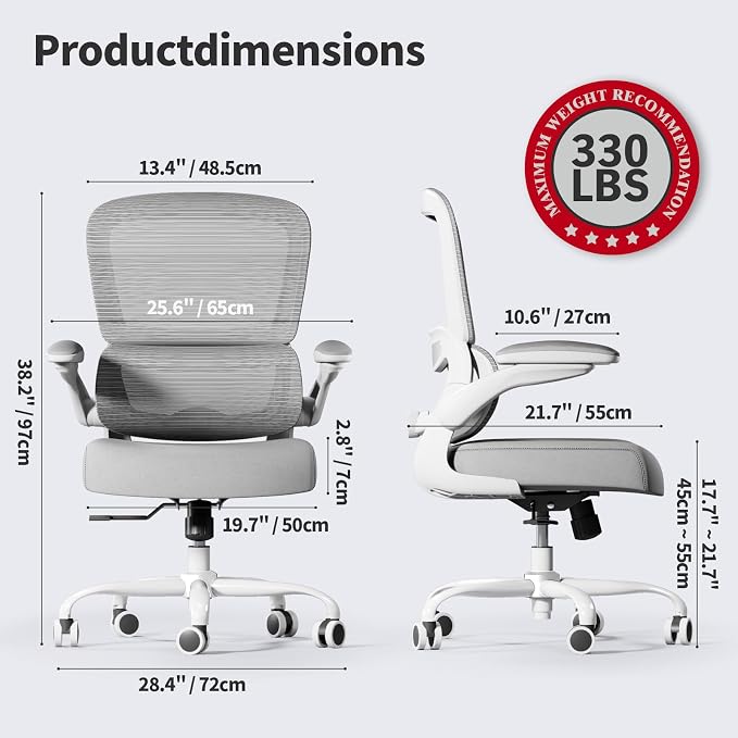 TRALT Office Chair - Ergonomic Desk Chair with Adjustable Lumbar Support, Mesh Computer Chair, Executive Chair for Home Office Comfortable Lumbar Support (1, White) - Image 2