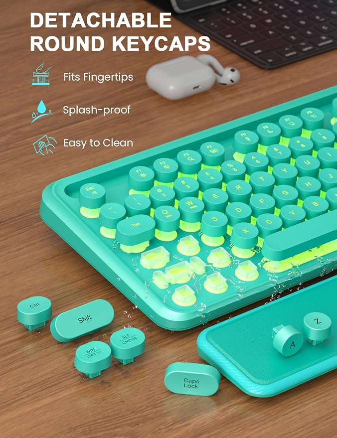 Wireless Keyboard and Mouse, Backlit Typewriter with Magnetic Wrist Rest | Phone Holder, Light Up Round Keycaps, Lighting Mouse, 2.4GHz Cordless Set for Mac, Windows, PC, Laptop, SABLUTE - Image 8